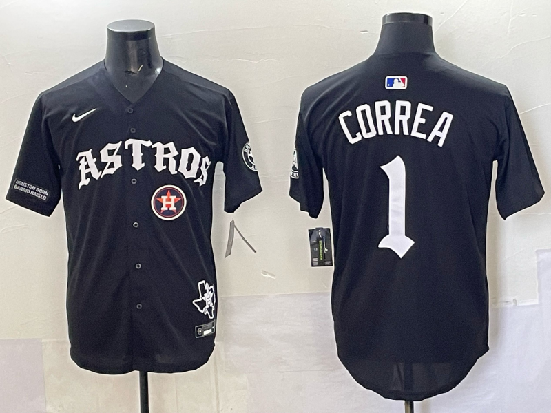 Men 2025 Houston Astros #1 Correa black  Game Nike MLB Jersey style 0015
